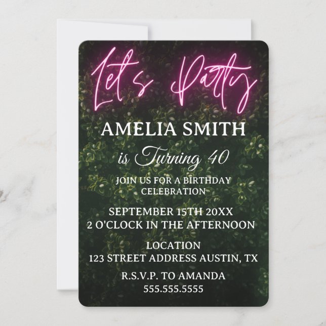 Let's Party Neon Boxwood Birthday Invitation (Front)