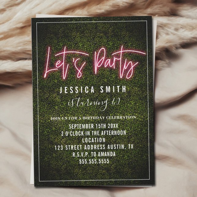 Let's Party Neon Boxwood Birthday Invitation (Creator Uploaded)