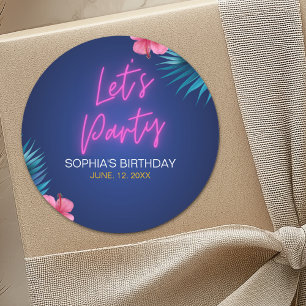 Let's Party Neon Electric Pink Birthday Woman Classic Round Sticker
