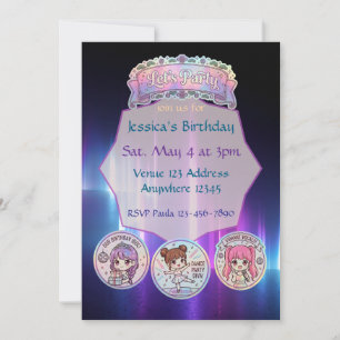 Let's Party Neon KPOP Aesthetic Birthday Invitation