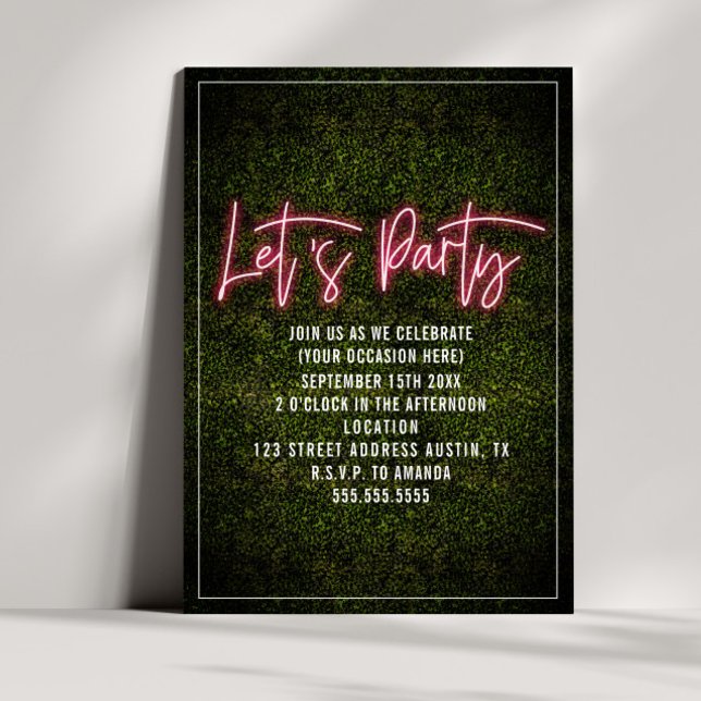 Let's Party Neon Script Boxwood Generic Invitation (Creator Uploaded)