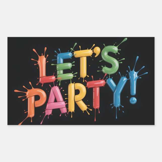 Let's Party! Paint Splash Graphic: Colorful 3D  Rectangular Sticker (Front)