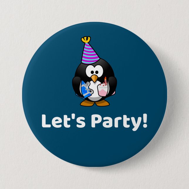 Let's Party! Penguin Funny Birthday Party 7.5 Cm Round Badge (Front)