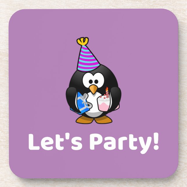 Let's Party! Penguin Funny Birthday Party Coaster (Front)
