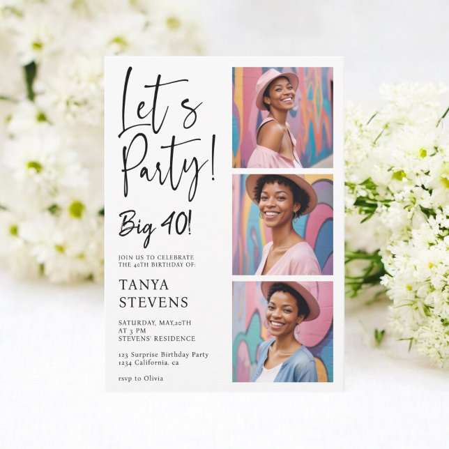 Let's party photo black surprise forty birthday invitation (Let's party photo black surprise forty birthday invitation)