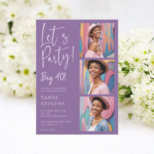 Let's party photo purple lavender forty birthday invitation