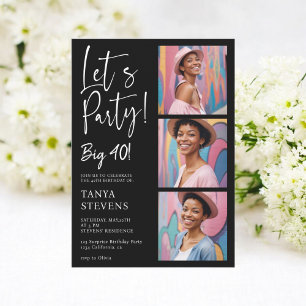 Let's party photo white black forty birthday invitation