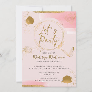 Let's Party Pink and Gold Birthday Invitation