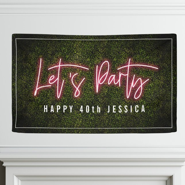 Let's Party Pink Neon Boxwood Birthday Banner (Creator Uploaded)