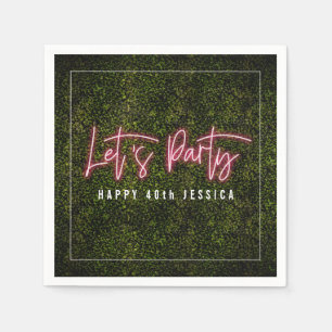 Let's Party Pink Neon Boxwood Birthday Napkin