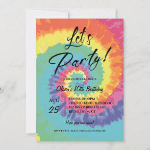 Let's Party, Pink Tie Dye birthday  Invitation