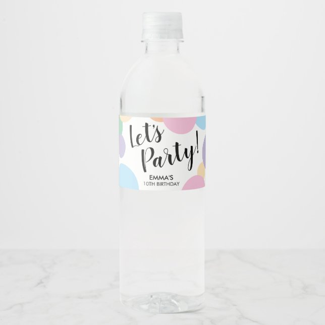 Lets Party Rainbow Confetti Water Bottle Label (Front)
