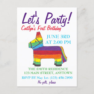 Let's Party Rainbow Donkey Birthday Fiesta Piñata Invitation Postcard