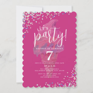 Let's Party Rainbow Pink Ice Cream Birthday Invitation