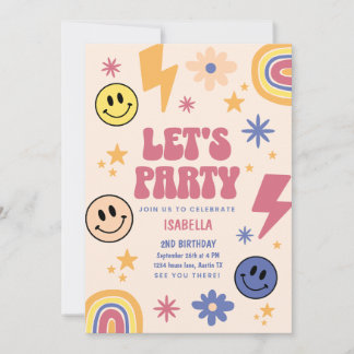 Let's Party Rainbow Stars Kids Birthday Invitation