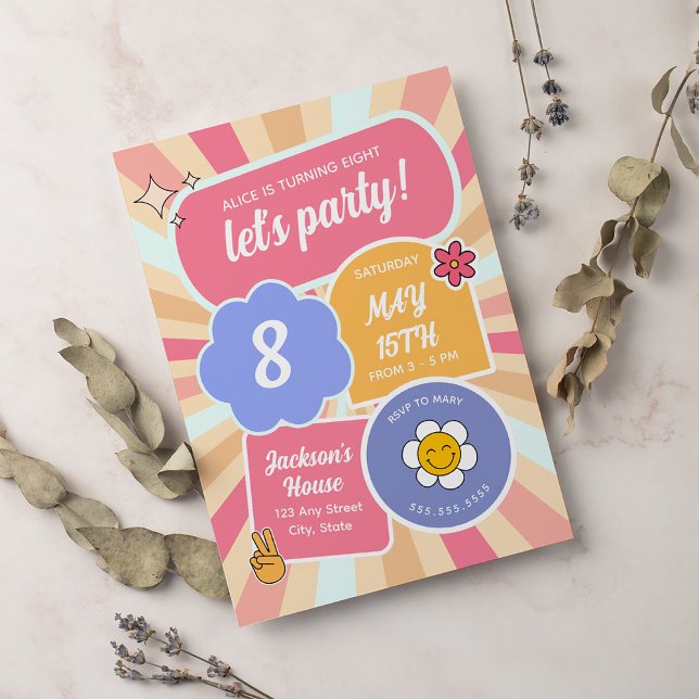 Let's Party Retro Groovy Pink Girl Birthday  Invitation (Creator Uploaded)