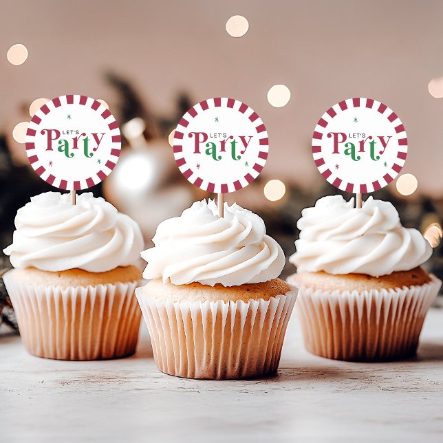 Let's Party Retro Whimsical Red and Green Classic Round Sticker (Creator Uploaded)