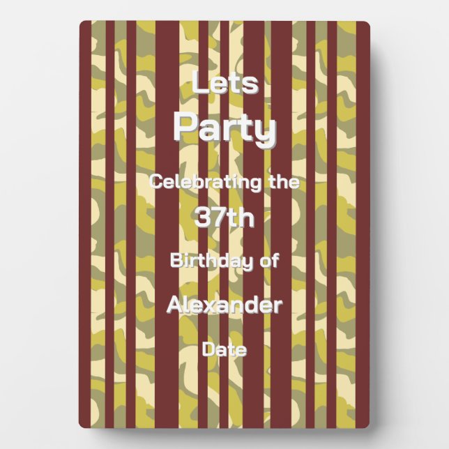 Lets Party Rustic Stipe Adult Any Age Birthday Plaque (Front)