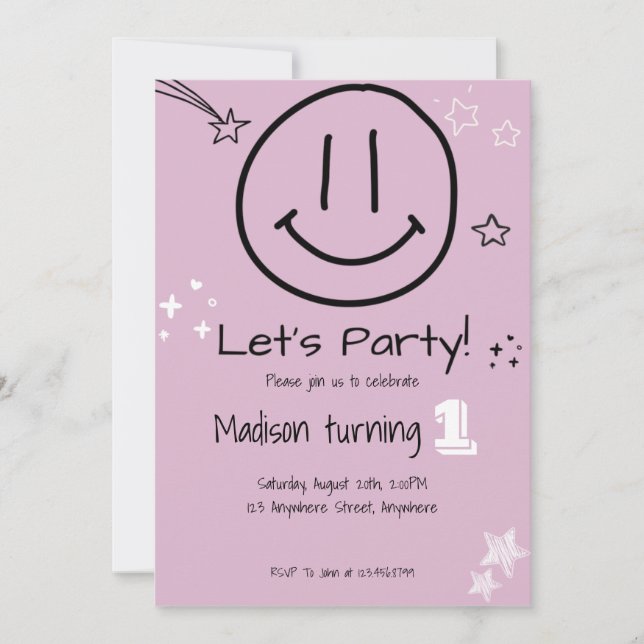 Let's Party Smiling Face Birthday Invitation (Front)