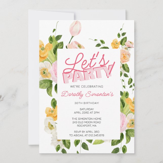 Let's Party Trendy Typography 30th Birthday Invitation (Front)