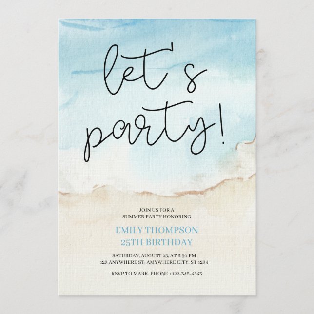 Let's Party Tropical Beach Birthday Party  Invitation (Front)