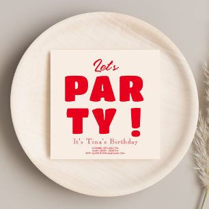 Let's Party ! Vibrant Bold Red Typography Adult Invitation