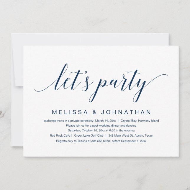 Let's Party, Wedding Elopement Celebration Invitat Invitation (Front)