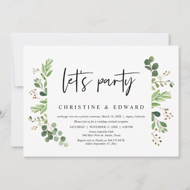 Let's Party, Wedding Elopement Celebration Invitation (Front)
