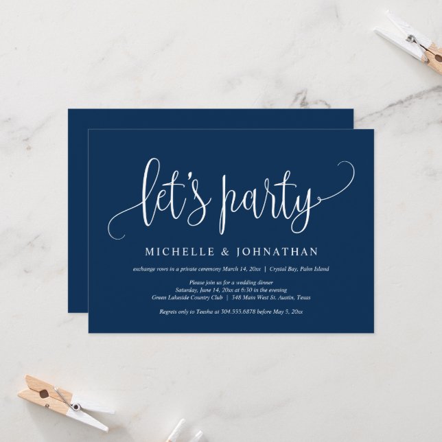 Let's Party, Wedding Elopement Celebration Invitation (Front/Back In Situ)