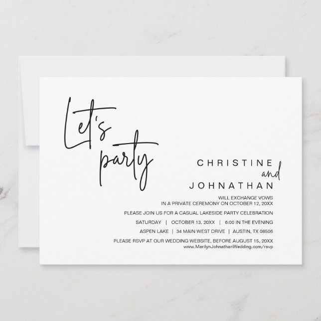 Let's Party, Wedding Elopement Dinner Celebration Invitation (Front)