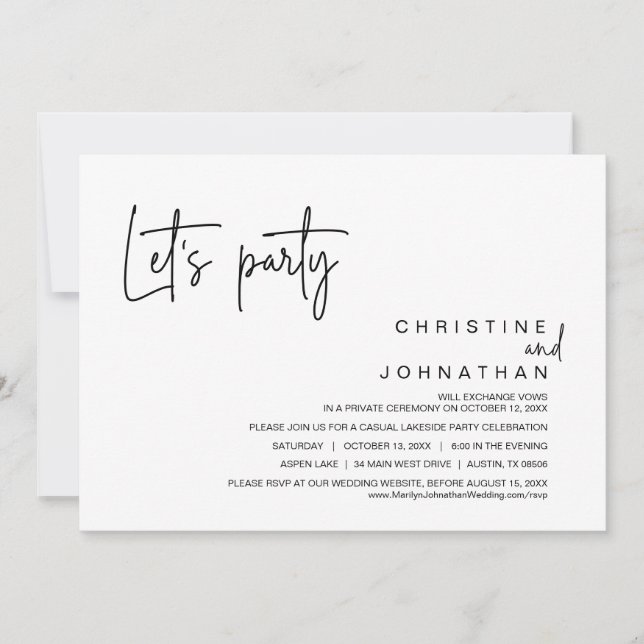 Let's Party, Wedding Elopement Dinner Celebration  Invitation (Front)