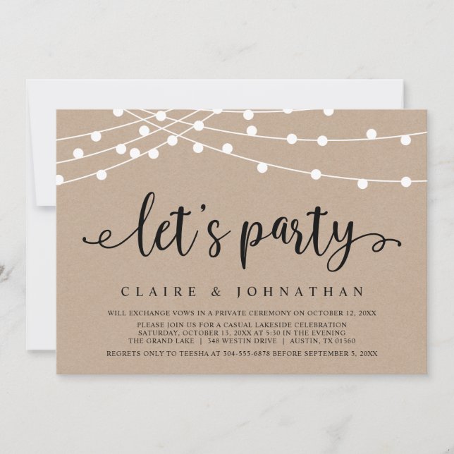 Let's Party, Wedding Elopement Party Celebration I Invitation (Front)