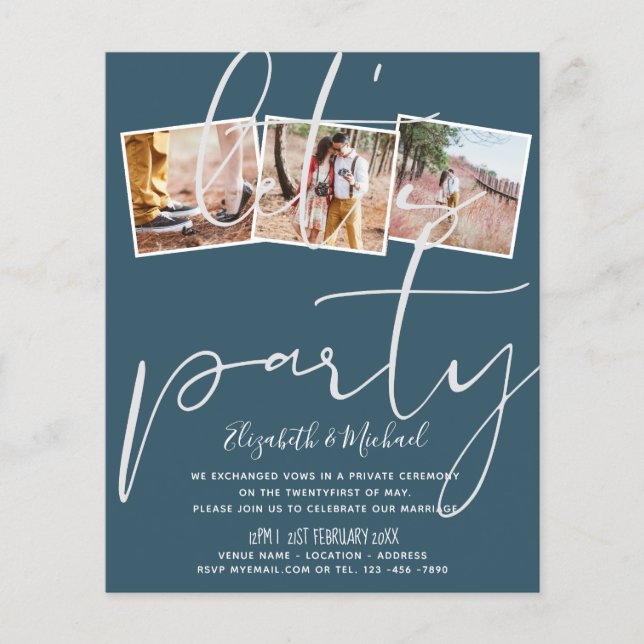 Let's Party Wedding Reception Announcement Eloped (Front)