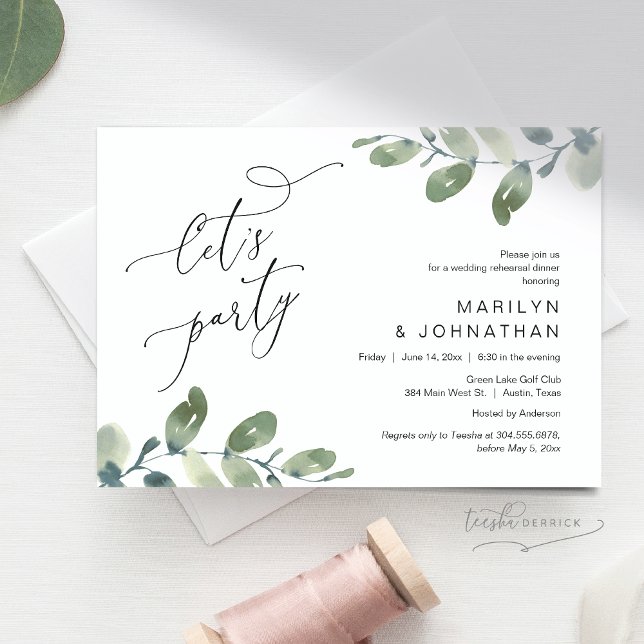 Let's Party, Wedding Rehearsal Dinner, Eucalyptus Invitation (Let's Party, Romantic Rehearsal Dinner Invitation Card, Greenery Eucalyptus. Digital Downloadable)