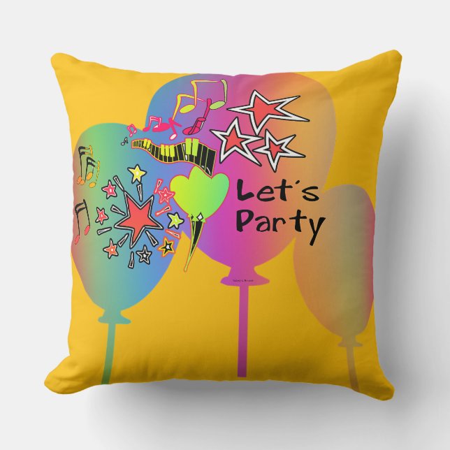 Let's Party Yellow Decorative Fun Cushion (Front)