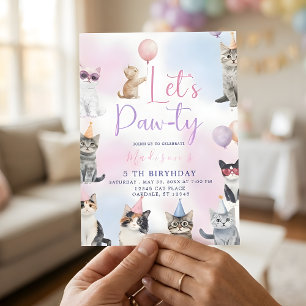 Let's Paw-ty! Adorable Cat Birthday Party  Invitation