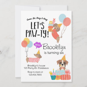 Let's Paw-ty, Dog Birthday, Puppy Party Invitation