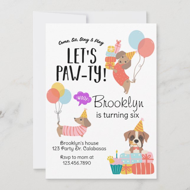 Let's Paw-ty, Dog Birthday, Puppy Party Invitation (Front)