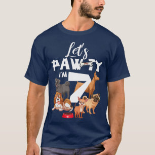 Let's Paw-ty Dog I'm 7 Years Old 7th Birthday Dog  T-Shirt