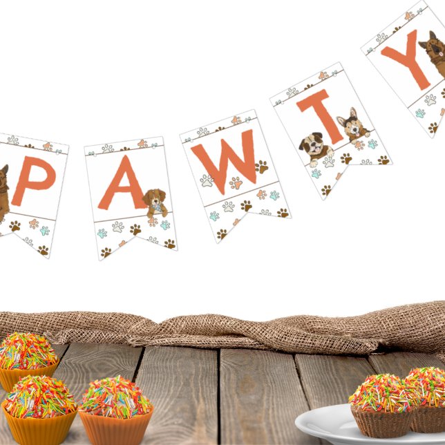 Let's Paw-ty Dog Themed Birthday Party Bunting (Dog themed "Let's Pawty" birthday party personalized bunting flag banner)