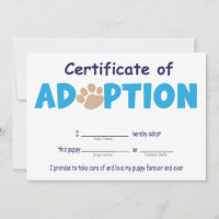 Let's Paw-ty, Pet Adoption Certificate