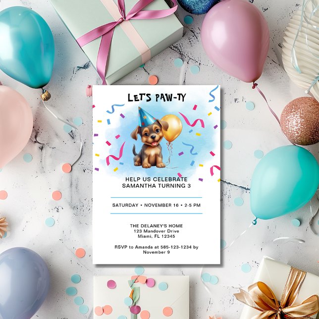 Let's Paw-ty Puppy Birthday Invitation (Creator Uploaded)