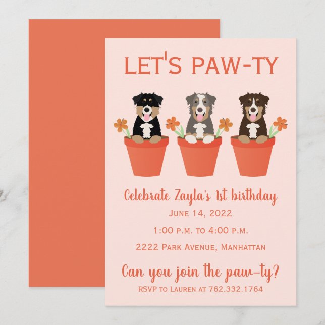 Lets Pawty Australian Shepherd Dogs Invitation (Front/Back)
