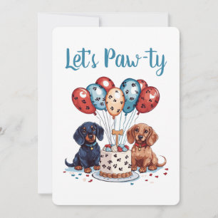 Let's Pawty Birthday Dachshund Dogs Invitation