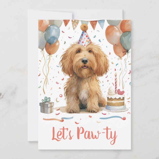 Let's Pawty Birthday Goldendoodle Dog Invitation (Front)
