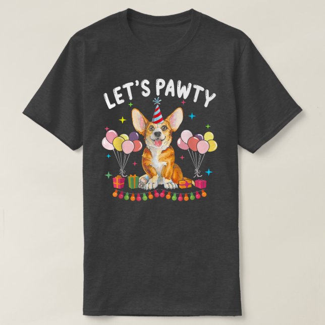 Lets Pawty Birthday Pembroke Welsh Corgi Kid Dog P T-Shirt (Design Front)