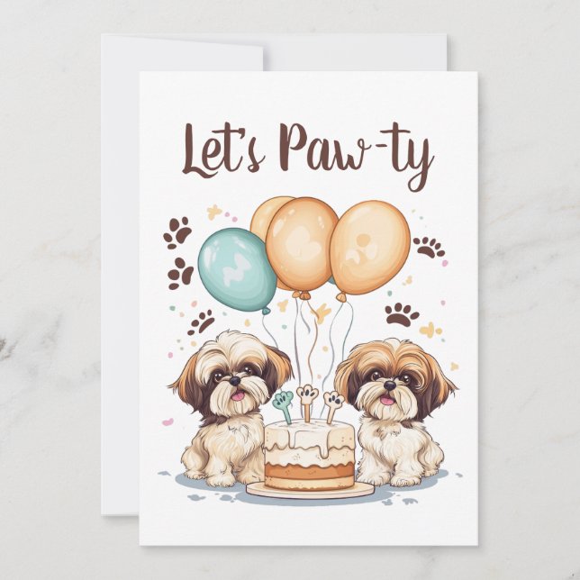 Let's Pawty Birthday Shih Tzu Dogs Birthday Cake Invitation (Front)