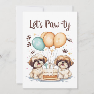 Let's Pawty Birthday Shih Tzu Dogs Birthday Cake Invitation