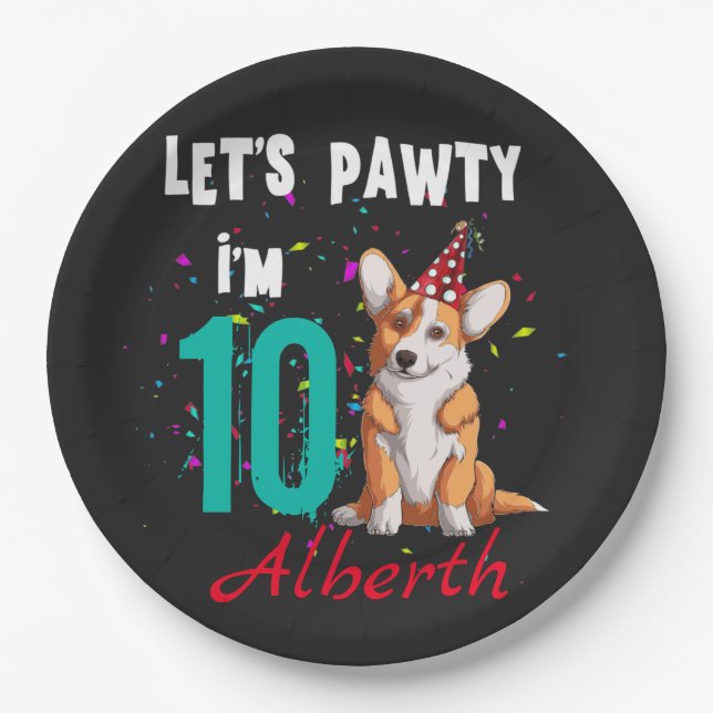 Let's Pawty Boy or Girl Birthday Party Custom  Paper Plate (Front)