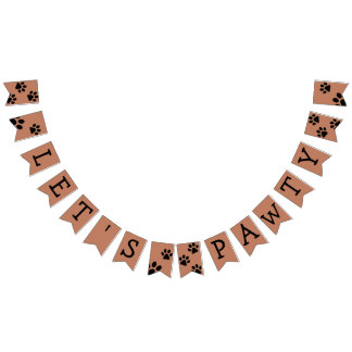 Let's Pawty Bunting Banner - Brown with Black Paws